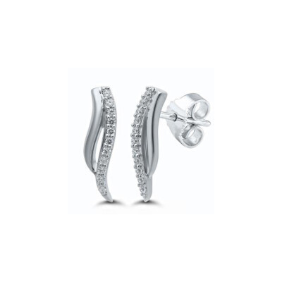 Boucles d'Oreilles Or Blanc Vagues et Diamants