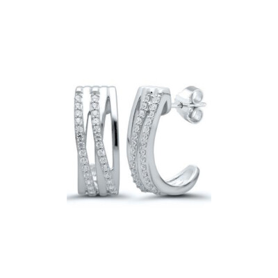 Boucles d'Oreilles Or Blanc Multi Lignes et Diamants