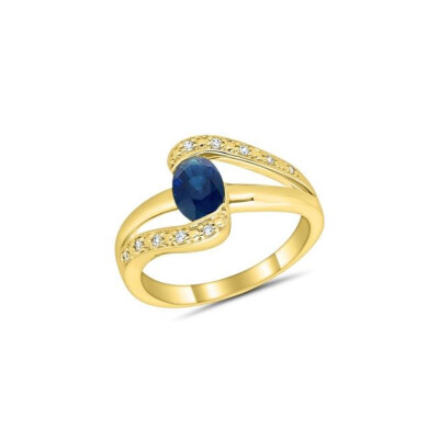 Bague Or Jaune Corps Croisé Saphir et Diamants