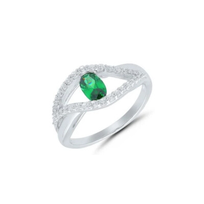 Bague Or Blanc Œil Diamants et Emeraude