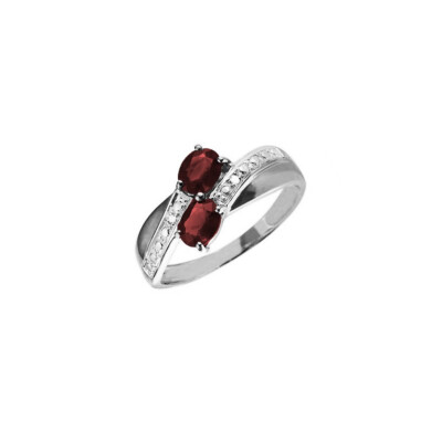 Bague Or Blanc Rubis Croisés et Diamants