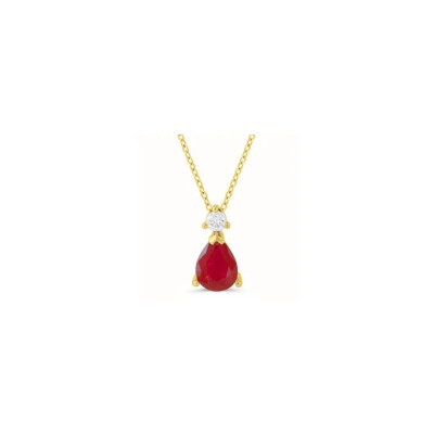 Collier Or Jaune Rubis Poire et Diamant