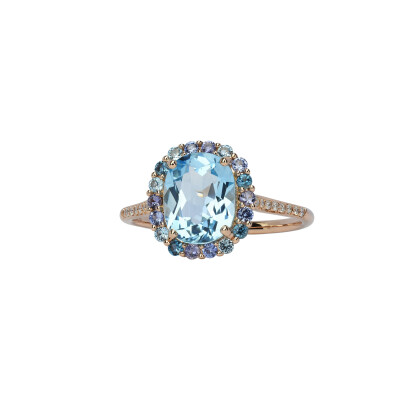 Bague Emotion Or Rose Topaze Ovale Entourage Saphirs et Topazes