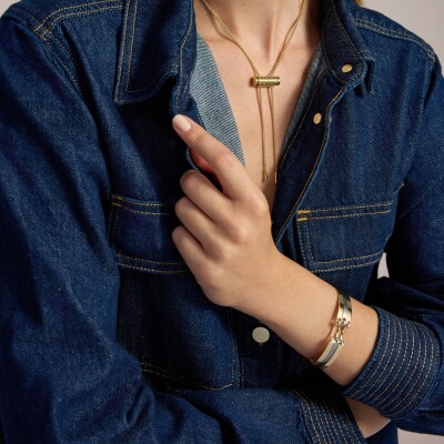 Bracelet Bangle Nouvel Héritage Mood B. Paris Sky GM en or jaune et diamants noirs