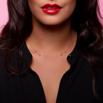 Collier La Brune & La Blonde CONFETTI Rose en or rose, rubis et saphirs rose de 0.90ct