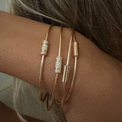 Bracelet jonc Vanrycke Le fil de la vie en or rose, taille 2