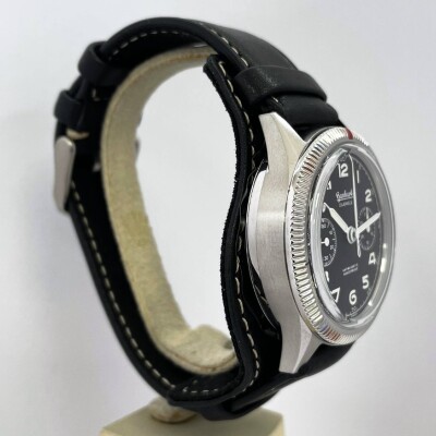 Montre Hanhart Pioneer 417 ES 39 mm 1954 Unlimited bracelet "Bund" noir, taille M