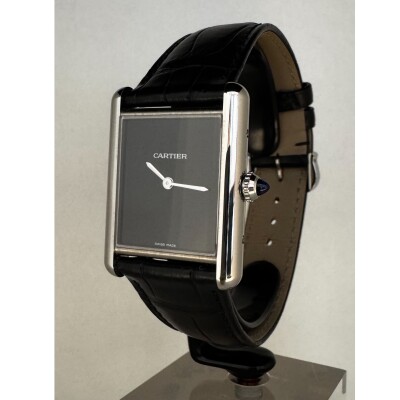 Montre Tank Must Grand modèle, mouvement quartz, acier, cuir