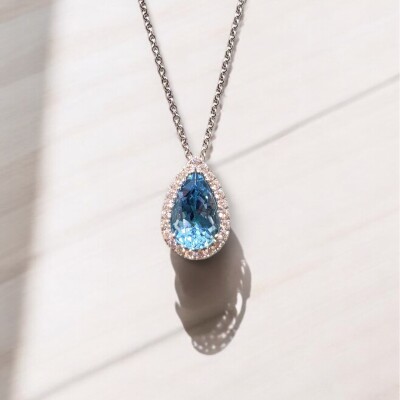 Pendentif BG Bruno en or gris  aigue-marine et entourage diamants