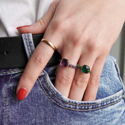 Bague Pomellato Nudo Petit en or rose, or blanc, prasiolite, malachite et tsavorites