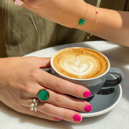 Bague GINETTE NY EVER en or rose et malachite