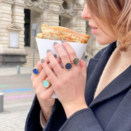 Bague GINETTE NY DISC RINGS en or rose et amazonite               