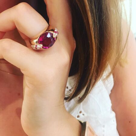 Bague en or rose, tourmaline et diamants