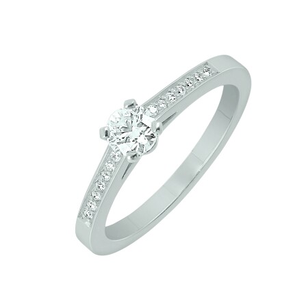 Solitaire or blanc Diamant 0.40 carat sertis griffes accompagné de diamants