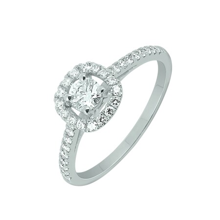 Solitaire or blanc Diamant 0.25 carat sertis griffes accompagné de diamants