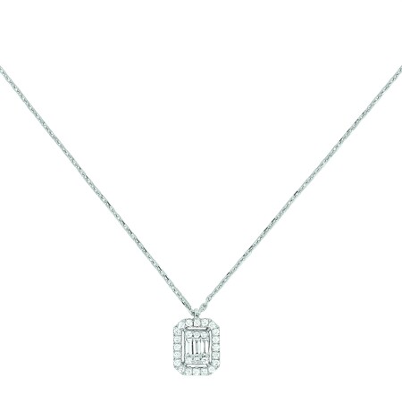 Collier or blanc Diamant 0.18 carat sertis grains accompagné de diamants