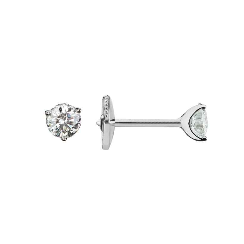 Puces d'oreilles or blanc Diamants 0.30ct sertis griffes