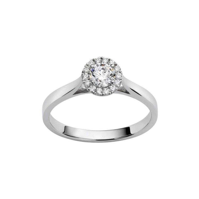 Solitaire or blanc Diamant 0.15 carat sertis griffes entourage diamants