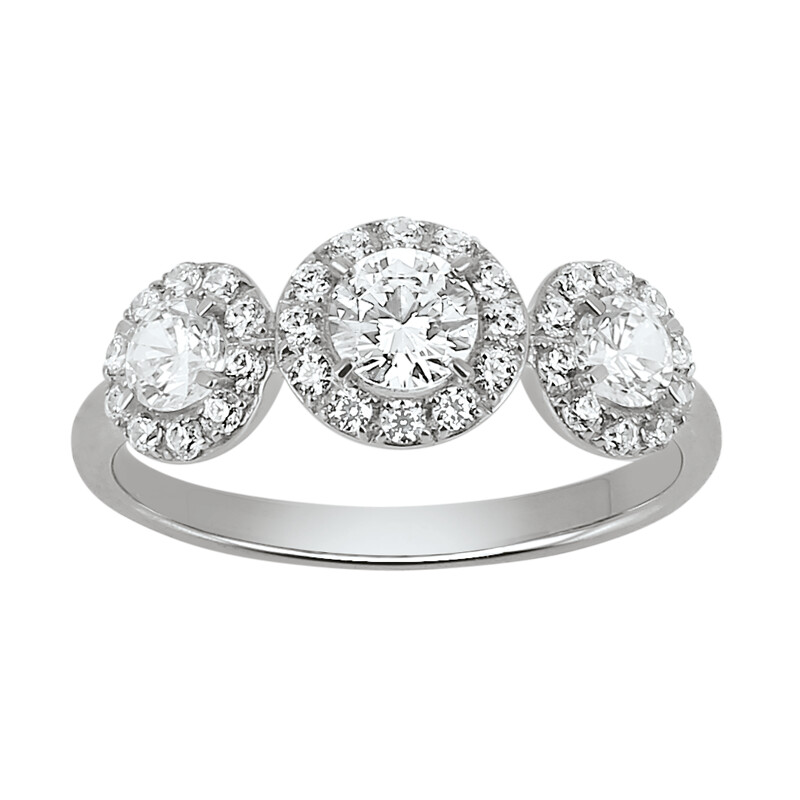 Bague trilogie Diamants sertis griffes entourage diamants