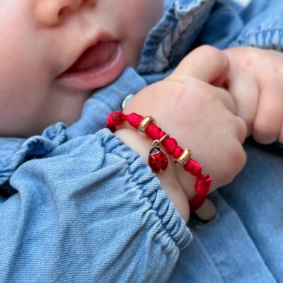 Bracelet cordon DoDo Coccinelle en or rose et argent