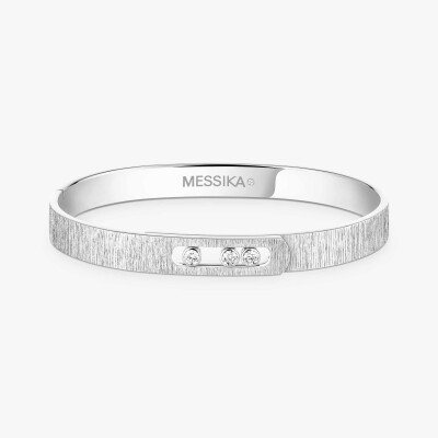 Bracelet bangle Messika Move Noa ciselé en or blanc et diamants