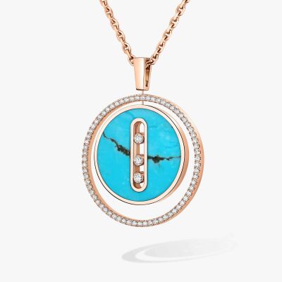 Collier Messika Lucky Move MM en or rose, diamants et turquoise