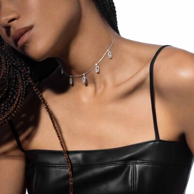 Collier choker Messika Move Uno Pampille pavé en or blanc et diamants