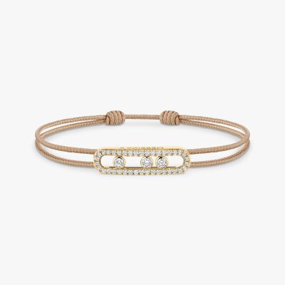 Bracelet cordon Messika Care(s) beige pavé en or jaune et diamants