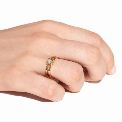 Bague dinh van Le Cube Diamant grand modèle en or jaune et diamant