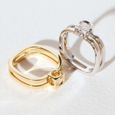 Bague dinh van Le Cube Diamant grand modèle en or jaune et diamant