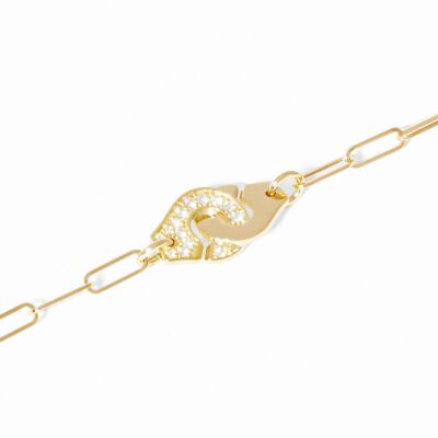 Bracelet sur chaine Menottes dinh van R10 M en or jaune et diamants