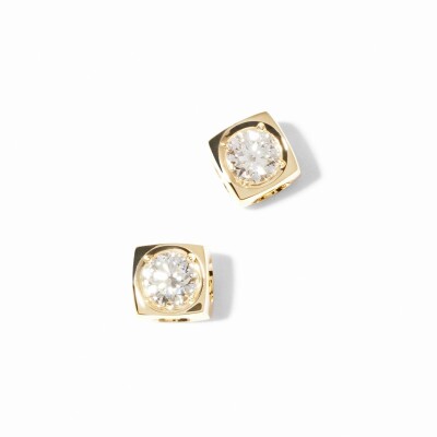 Boucles d'oreilles Dinh Van Le Cube Diamant grand modèle en or jaune et diamants