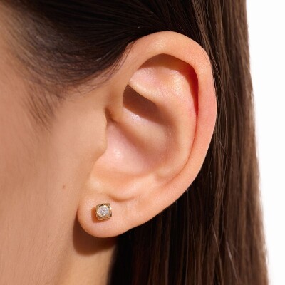 Boucles d'oreilles Dinh Van Le Cube Diamant grand modèle en or jaune et diamants