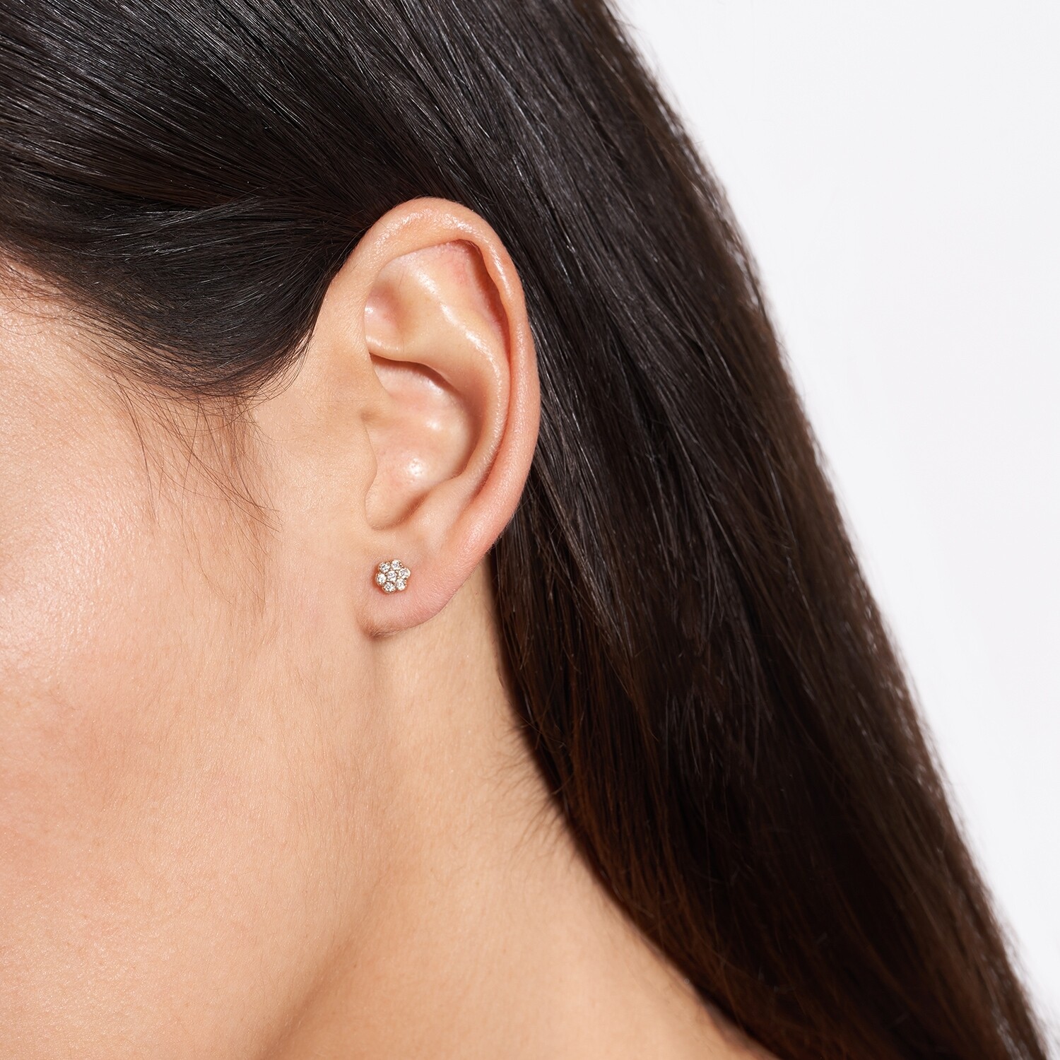 Boucles d'oreilles Ginette NY BE MINE Mini Lotus en or rose et diamants vue 3