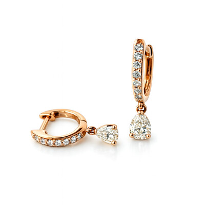 Mini Créoles Or Rose Diamants Taille Poire