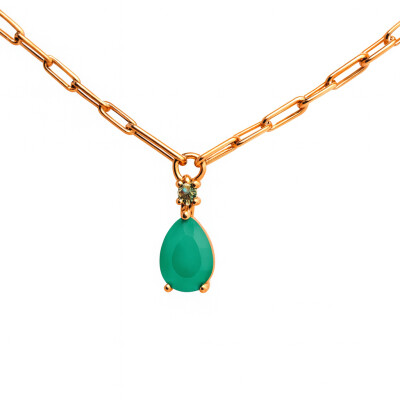 Collier Or Rose Chrysoprase et Diamant