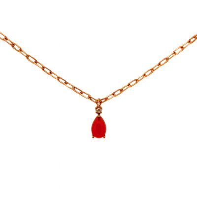 Collier Or Rose Cornaline et Diamant