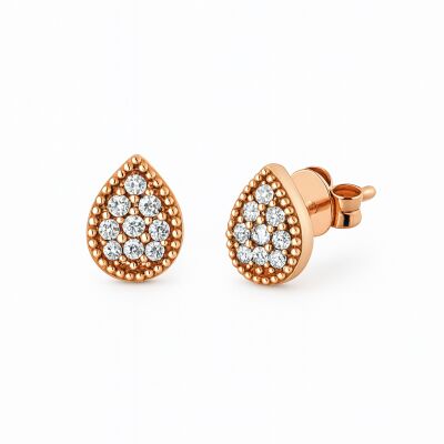 Boucles d'oreilles Or Rose Forme Poire Diamants