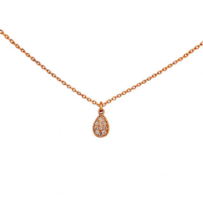 Collier Or Rose Taille Poire et Diamants