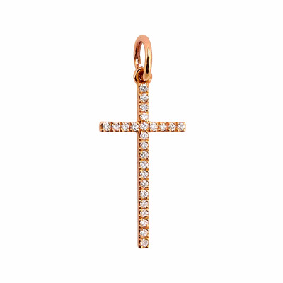 Pendentif Croix Or Rose et Diamants 0.13 carat