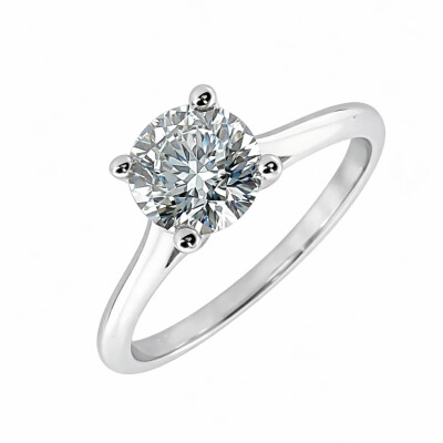 Solitaire Or Blanc 4 Griffes et Diamant 0.51 Carat GVS2