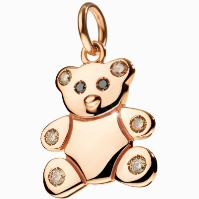 Pendentif DoDo Teddy Bear en or rose et diamants noirs et marrons