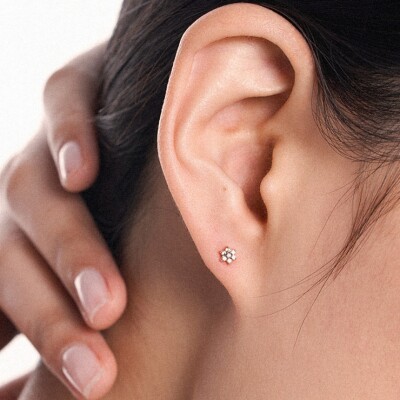 Mono boucle d'oreille Ginette NY STAR Mini en or rose et diamants