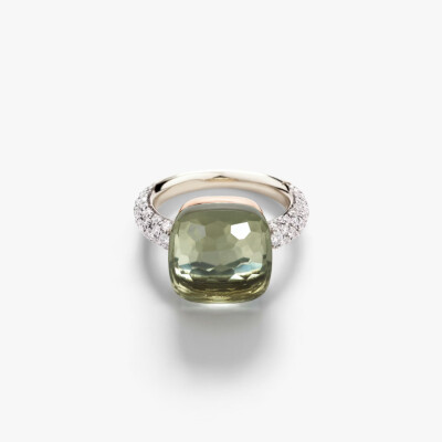 Bague Pomellato Nudo Maxi en or rose, or blanc, diamants et prasiolite