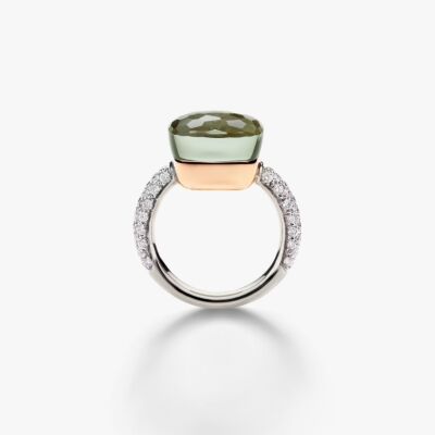 Bague Pomellato Nudo Maxi en or rose, or blanc, diamants et prasiolite
