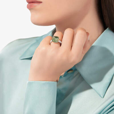 Bague Pomellato Nudo Maxi en or rose, or blanc, diamants et prasiolite