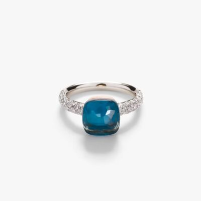 Bague Pomellato Nudo Classic en or blanc, or rose, topaze bleue London et diamants