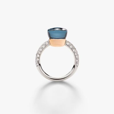 Bague Pomellato Nudo Classic en or blanc, or rose, topaze bleue London et diamants