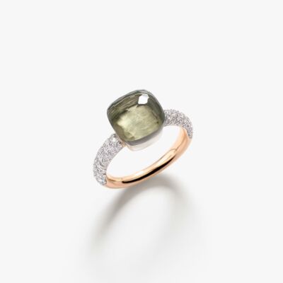 Bague Pomellato Nudo Classic en or rose, or blanc, diamants et prasiolite