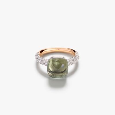 Bague Pomellato Nudo Classic en or rose, or blanc, diamants et prasiolite